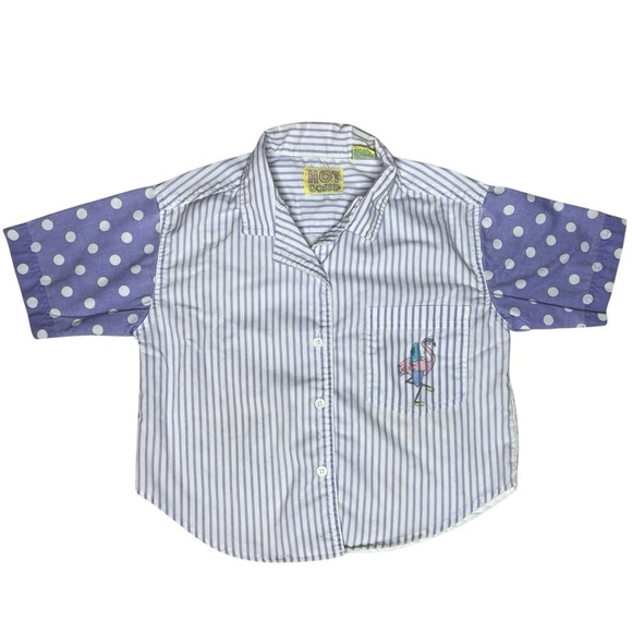 Vintage 80s 90s Hot Gossip Kids Blouse M 10-12 Striped Polka Dot Flamingo Shirt - Picture 7 of 7